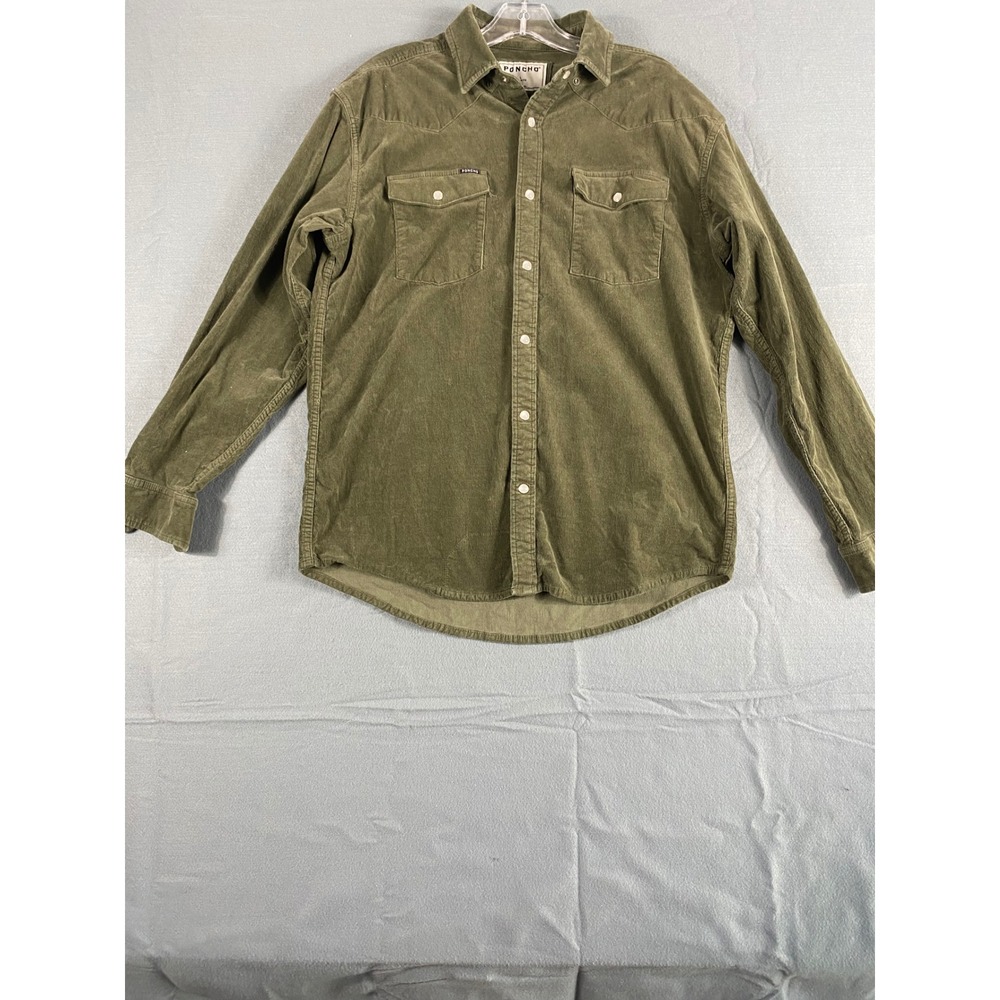 Poncho Shirt Regular Fit L Green Corduroy Western Pearl Snap Long Sleeve Pocket